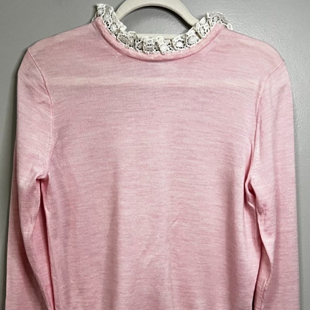 J. Crew Pink Tippi Wool Sweater with lace collar Detail Size M